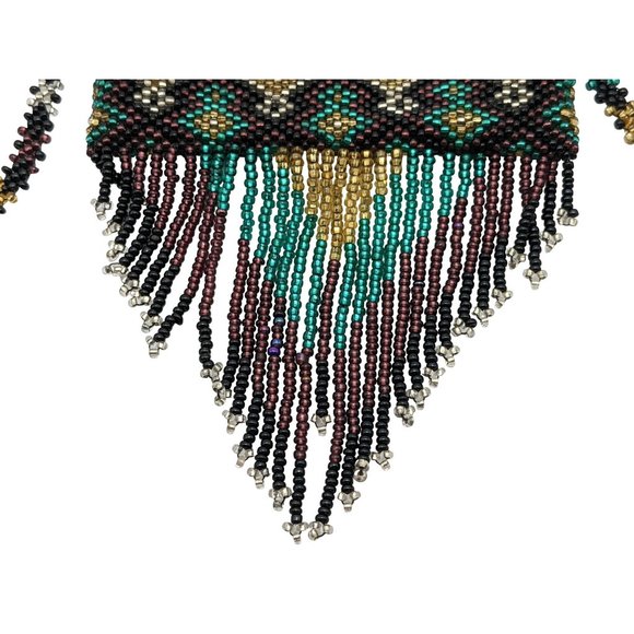 Beaded Bag Medicine Pouch Boho Hand Made Beautiful Pattern Purple Green Gold - Picture 5 of 10